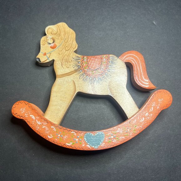 Vintage Retro Hand Painted Wooden Rocking Horse Figure w/ Fringed Saddle - Picture 6 of 6